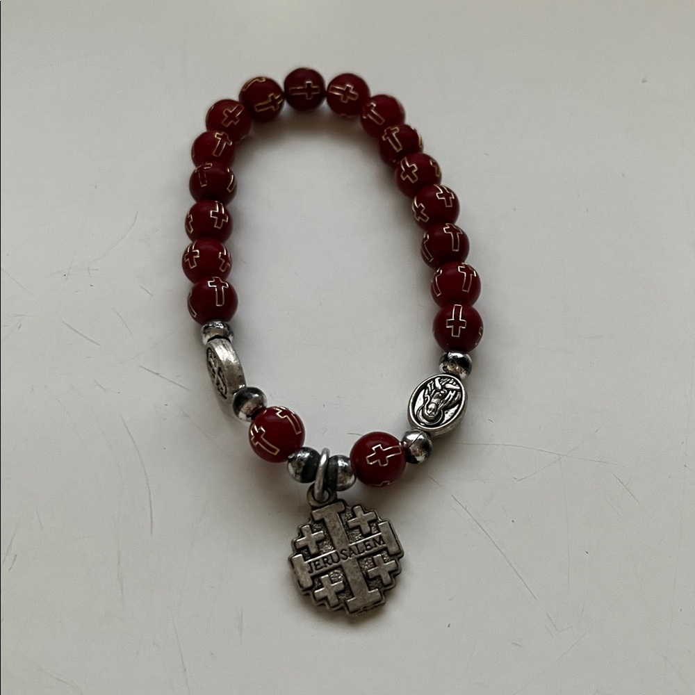 Religious  Beaded Bracelet with Silver Cross Charm